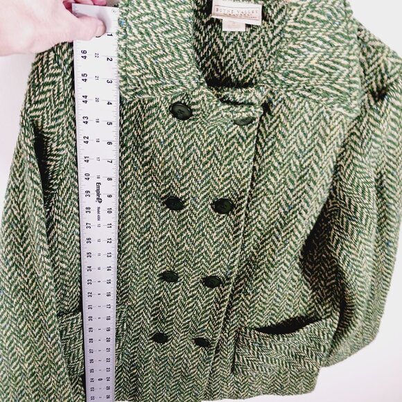 Boyne Valley Weavers Ireland, Dbl. Breasted Green/Cream Herringbone Tweed Jacket - Picture 15 of 16